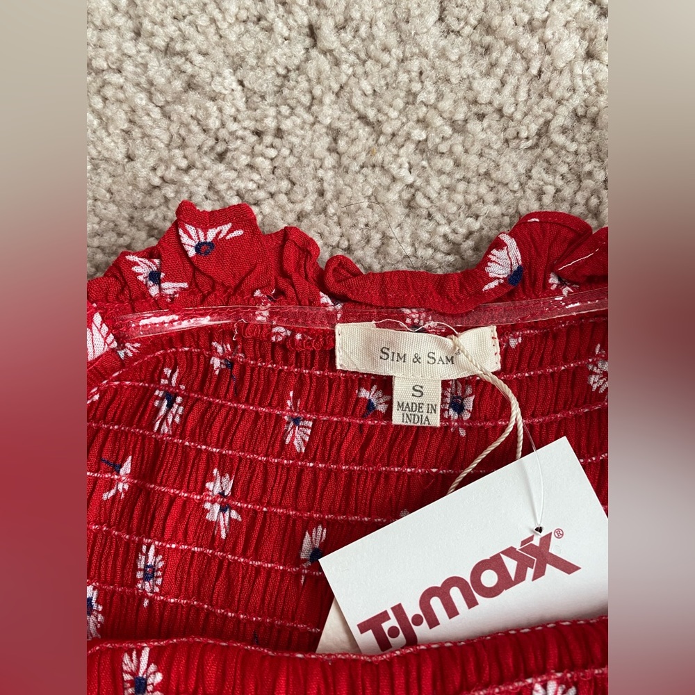 Red/Blue Floral Rouched Dress - Picture 4 of 6